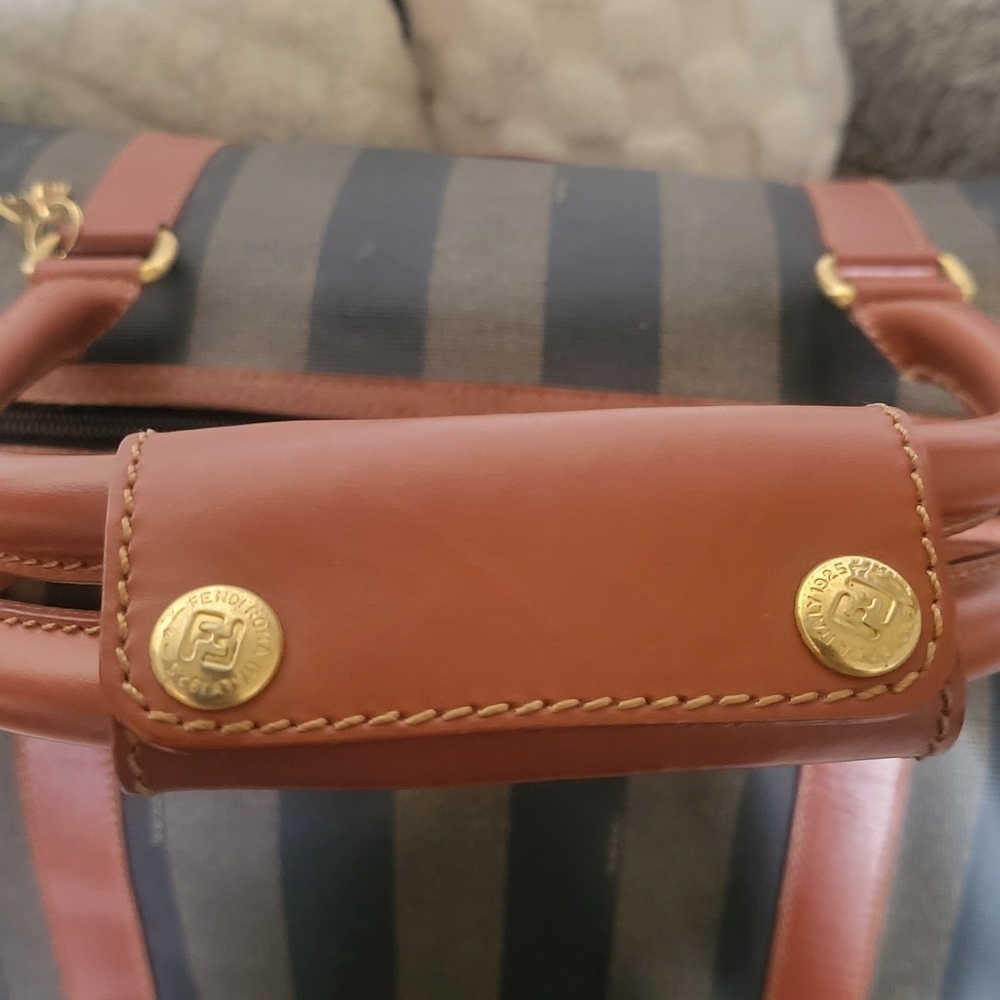 Fendi Pequin Striped Coated Canvas Boston 50 Bag - Picture 7 of 11